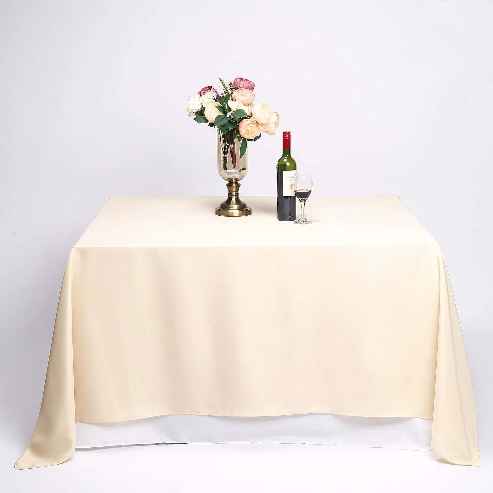 Polyester Square 90"x90" Tablecloth Beige - Wrinkle-Resistant & Durable Table Cover