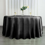 Satin 120" Round Tablecloth Black - Stylish Seamless Table Cover for Weddings & Events