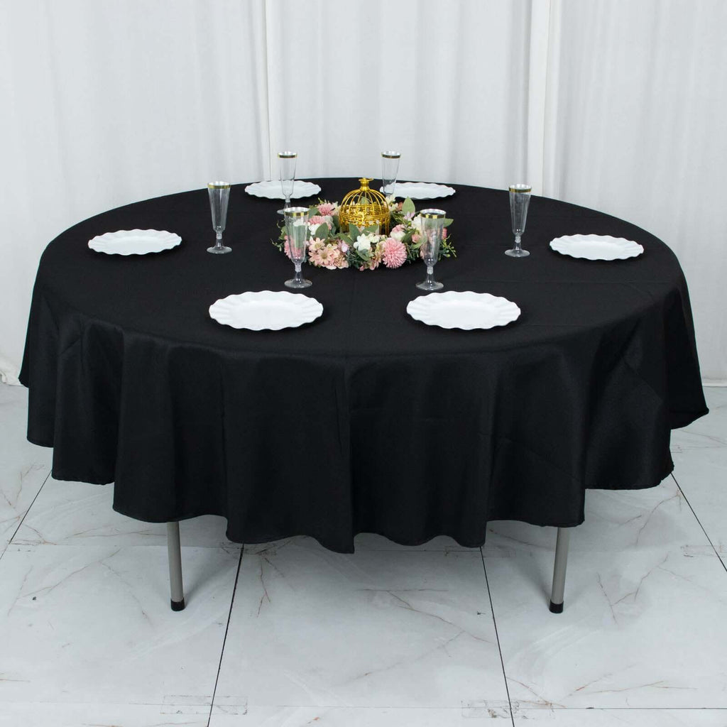 Premium Polyester 90" Round Tablecloth Black - Stain and Wrinkle-Resistant 220GSM Table Cover for Weddings & Event Decor