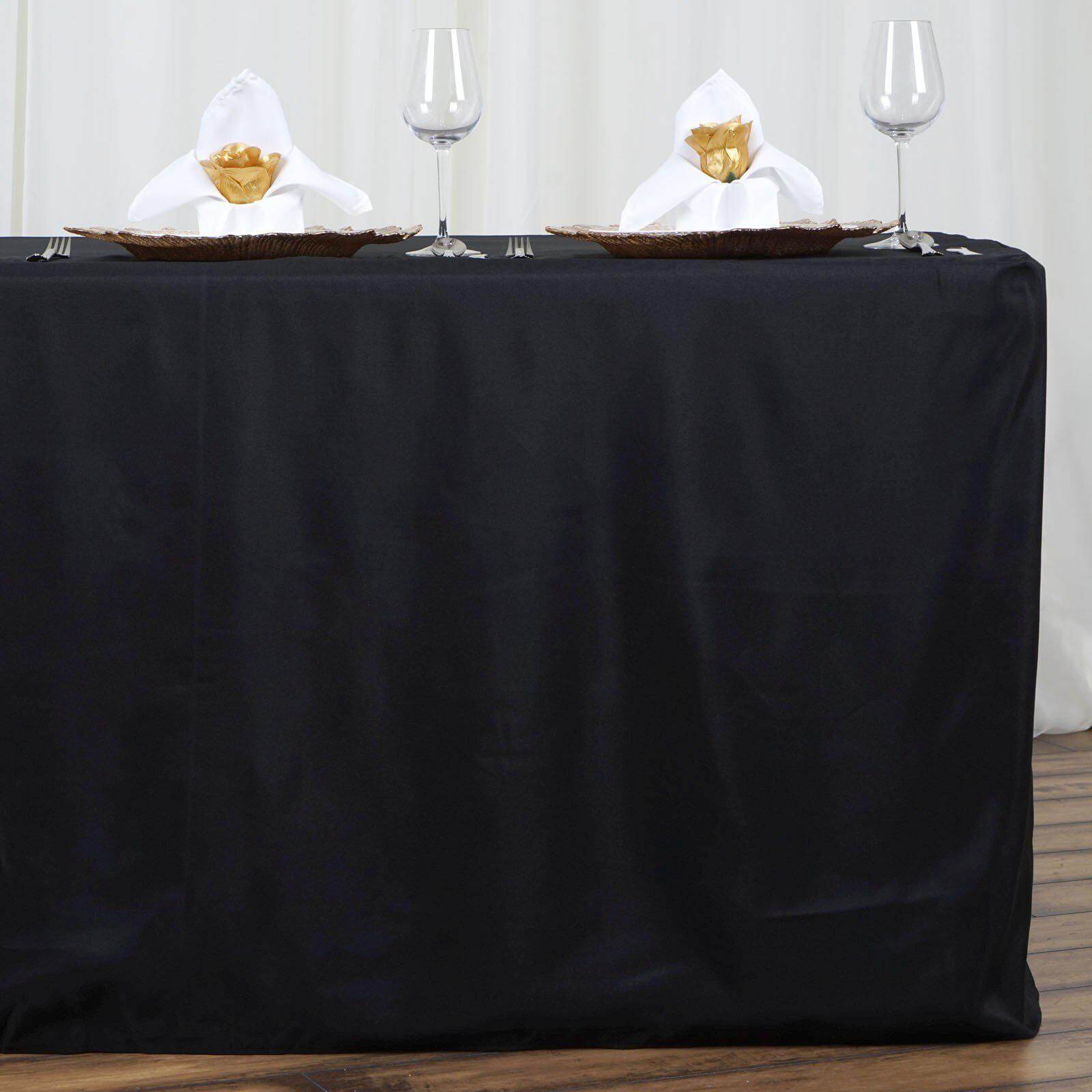 Fitted Polyester 72"x30" Rectangle Tablecloth Black - Sleek and Durable for Events