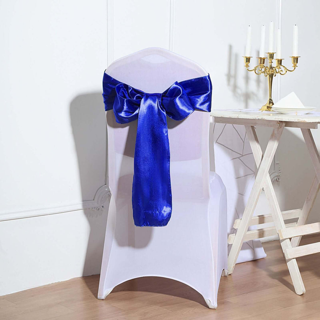 5 Pack Satin Chair Sashes Royal Blue - Durable Chair Bows with Shiny Finish 6"x106"