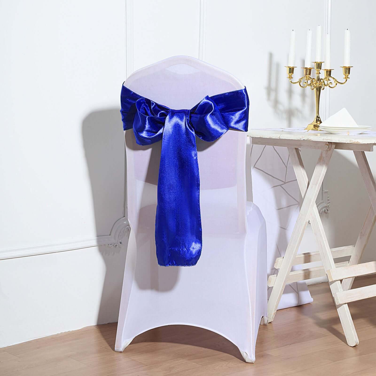 5 Pack Satin Chair Sashes Royal Blue - Durable Chair Bows with Shiny Finish 6"x106"