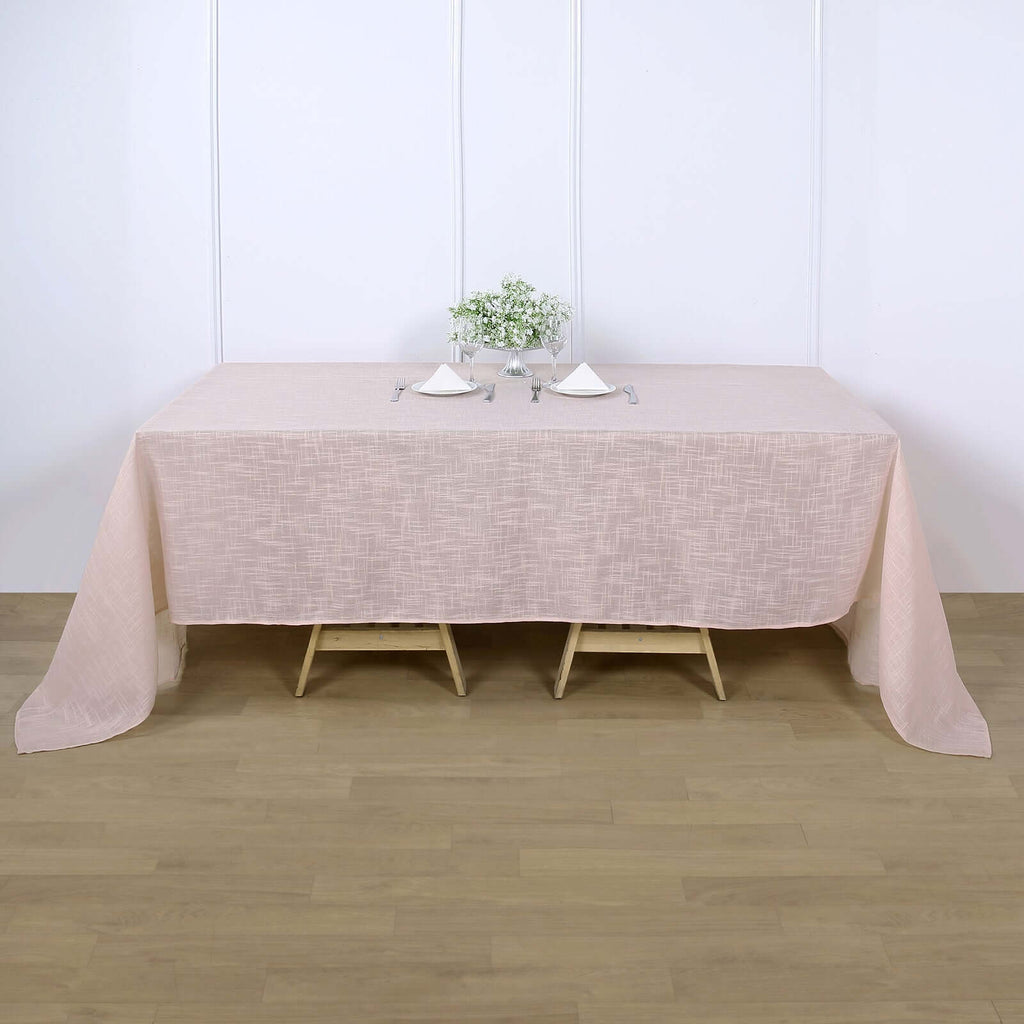 Faux Linen 90"x132" Rectangular Tablecloth Blush Seamless with Slubby Textured - Wrinkle Resistant & Seamless Table Cover