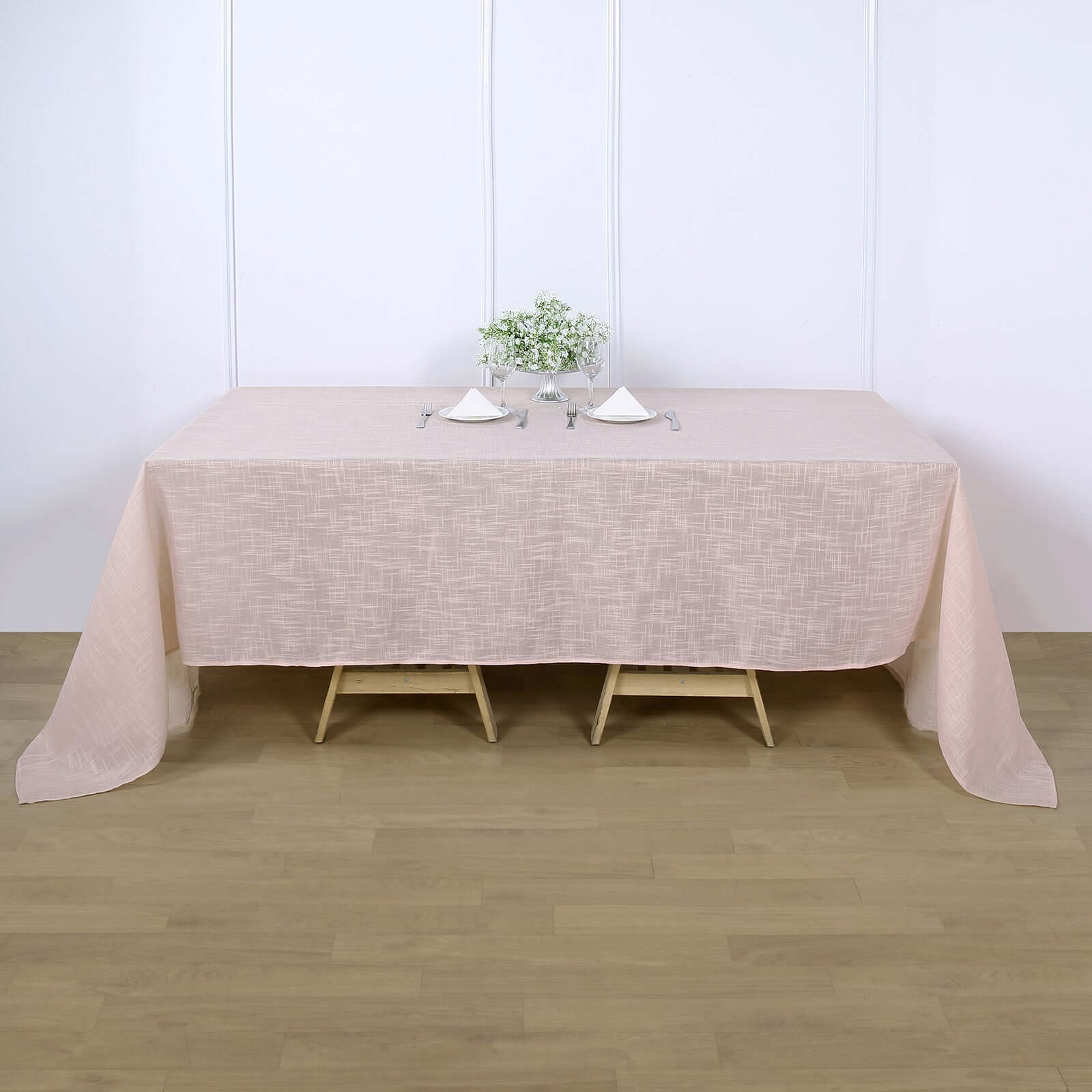 Faux Linen 90"x132" Rectangular Tablecloth Blush Seamless with Slubby Textured - Wrinkle Resistant & Seamless Table Cover