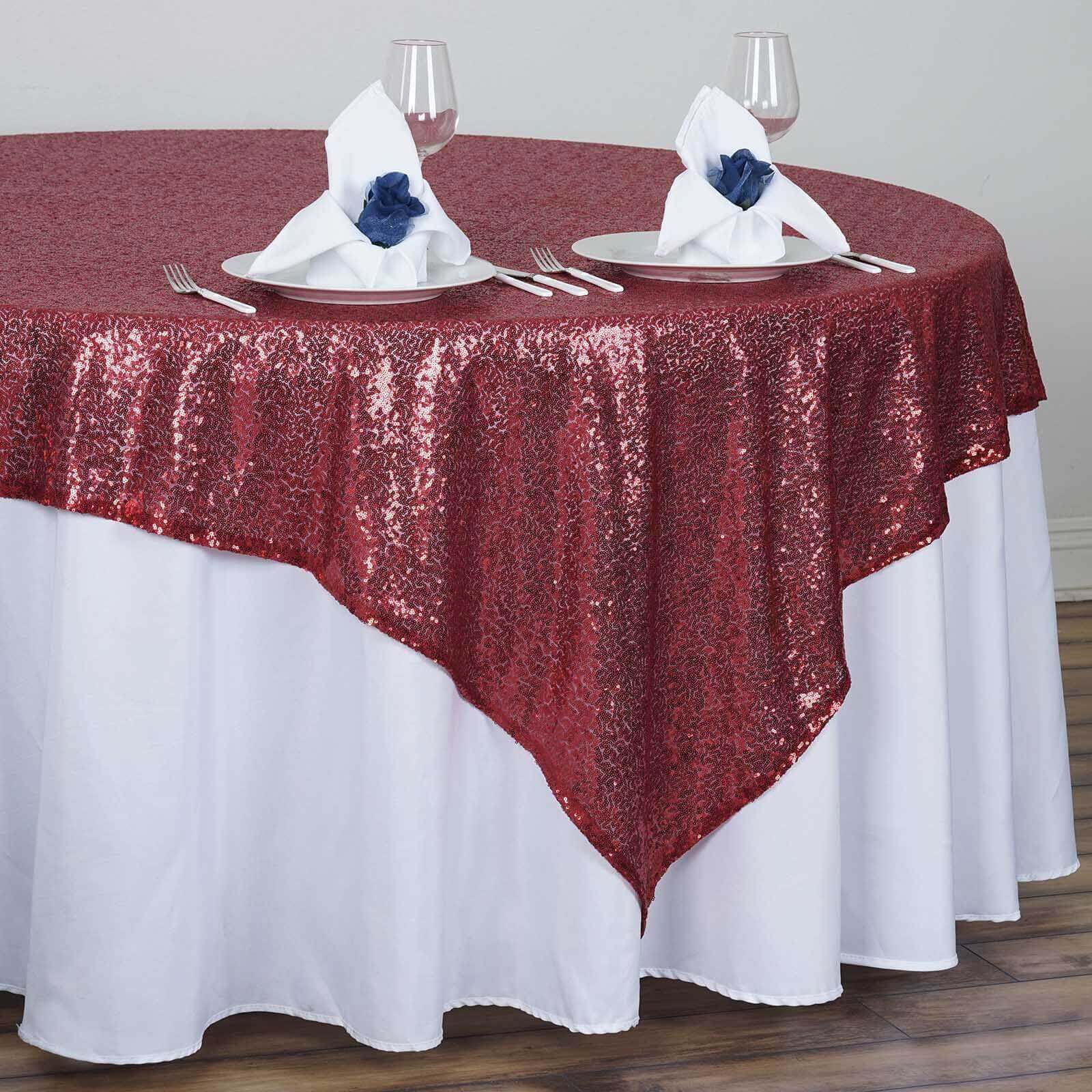 Sequin 72"x72" Table Overlay Square Tablecloth Burgundy - Sparkly Table Cover