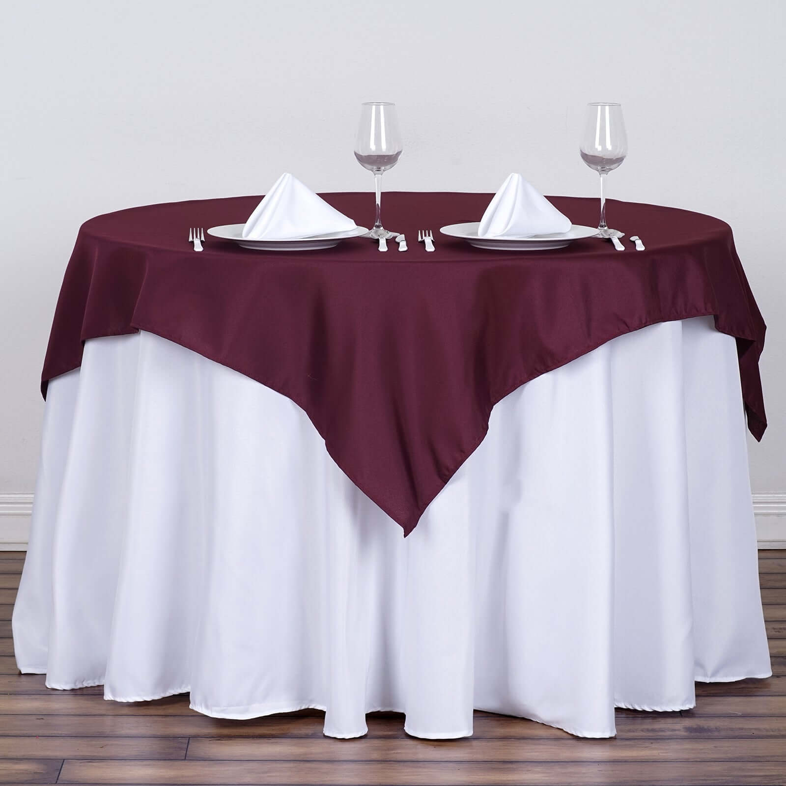 Polyester 54"x54" Table Overlay Square Tablecloth Burgundy - Wrinkle-Resistant & Durable Table Cover