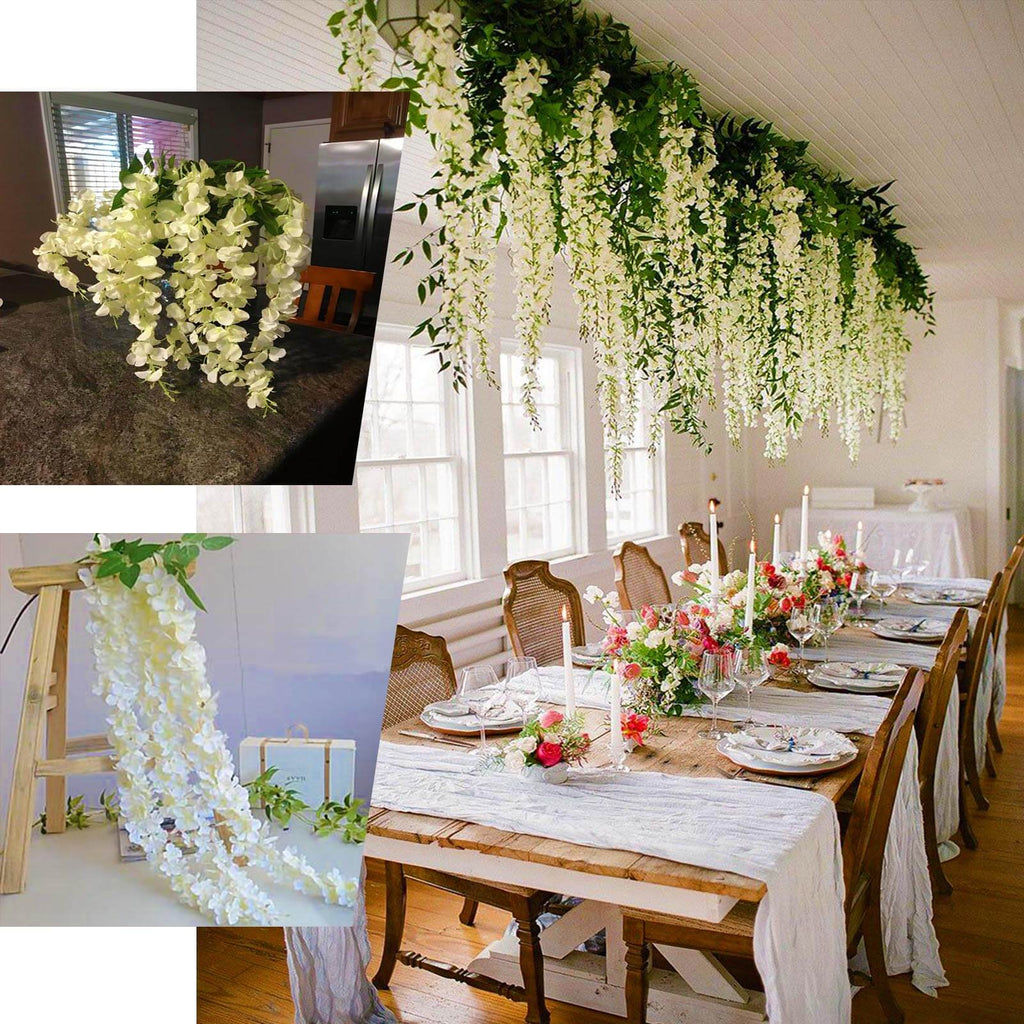 5 Pack 44" Silk Hanging Wisteria Flower Garland Vines in Burgundy, 3 Strands in 1 Bush