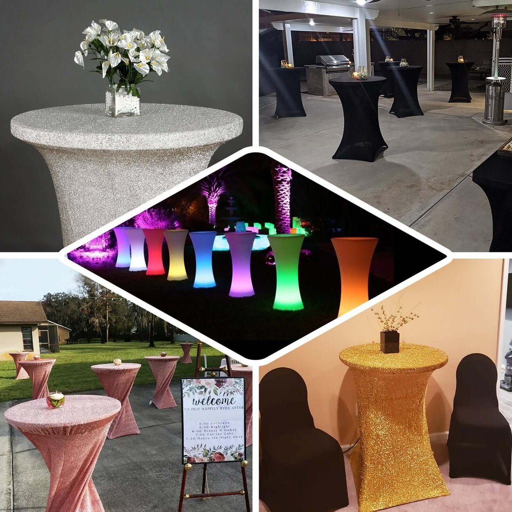 Metallic Spandex 36" Fitted Glitter Round Cocktail Table Cover Champagne - Stretch Fit for High Top Tables