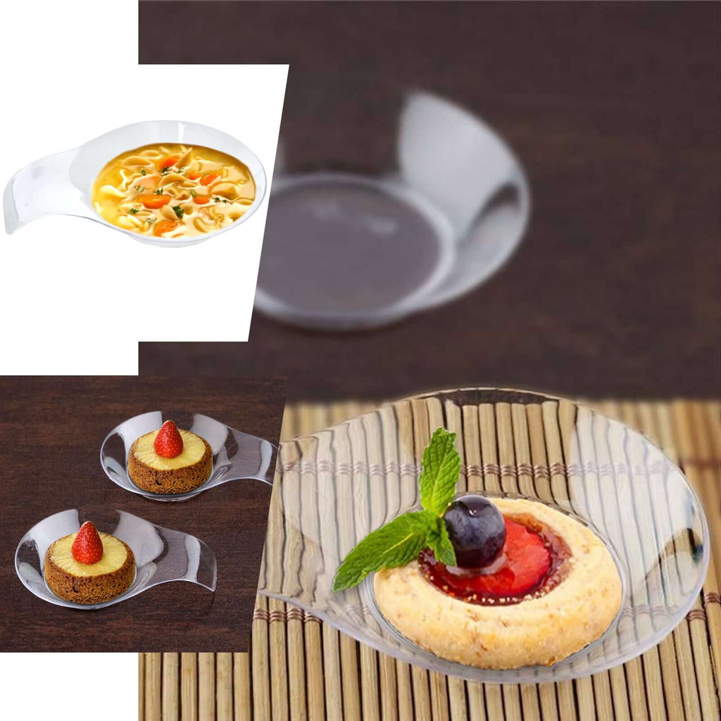 24-Pack Dessert Plates Round Design with Handle Clear - Plastic Disposable Dipping Bowls 3"