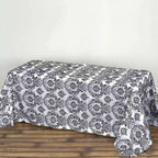 Taffeta 90"x132" Rectangle Tablecloth Black - Seamless Velvet Flocking Damask Design for Upscale Events
