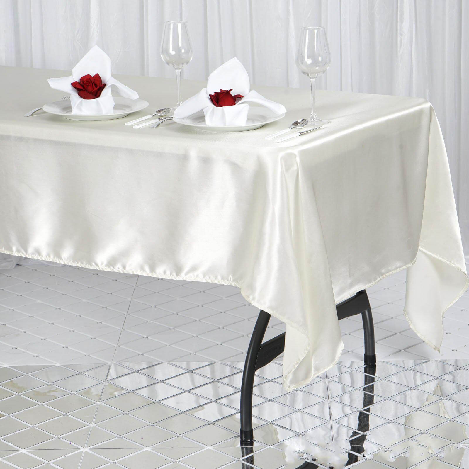 Satin Rectangular 60"x102" Tablecloth Ivory - Smooth and Lustrous Table Cover