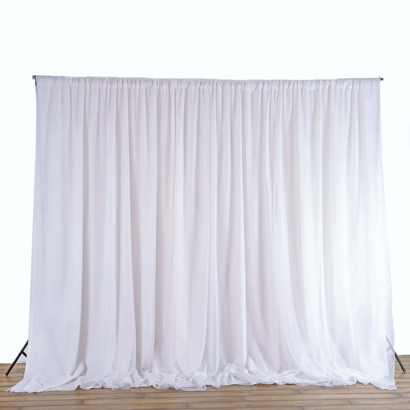 White Chiffon Polyester Event Curtain Drapes, Dual Layer Divider Backdrop Event Panels with Rod Pockets - 20ftx10ft