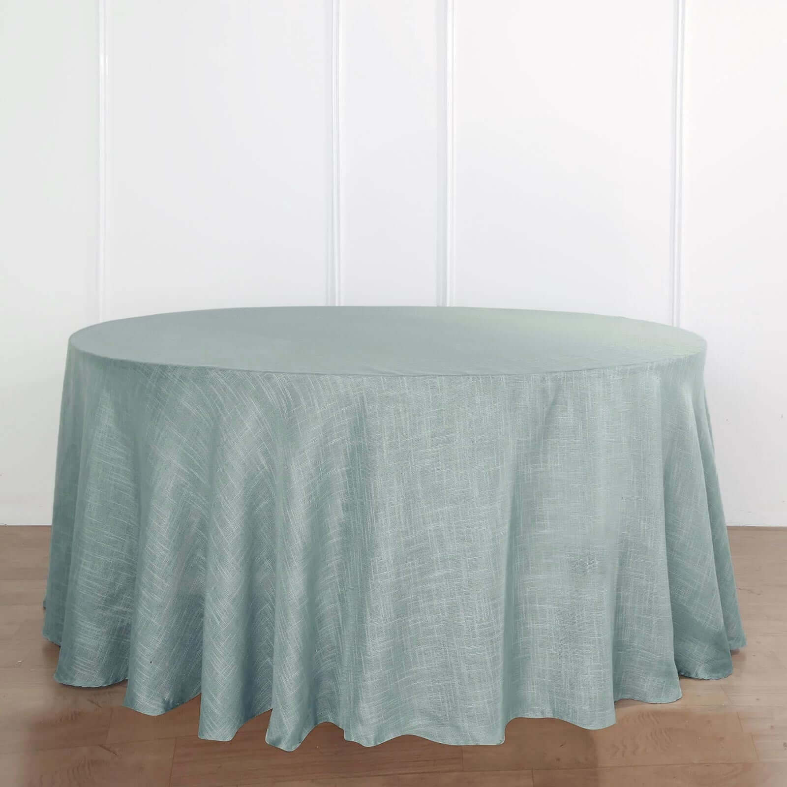 Faux Linen 120" Round Tablecloth Dusty Blue - Slubby Texture Wrinkle-Resistant Seamless Table Cover