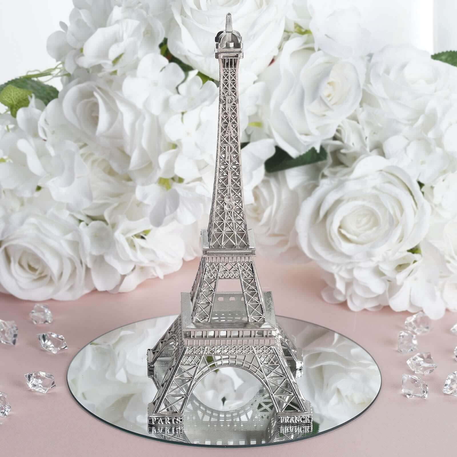 Eiffel Tower Table Centerpiece Metal Silver - Stylish Decorative Cake Topper for Parties & Gatherings 10"