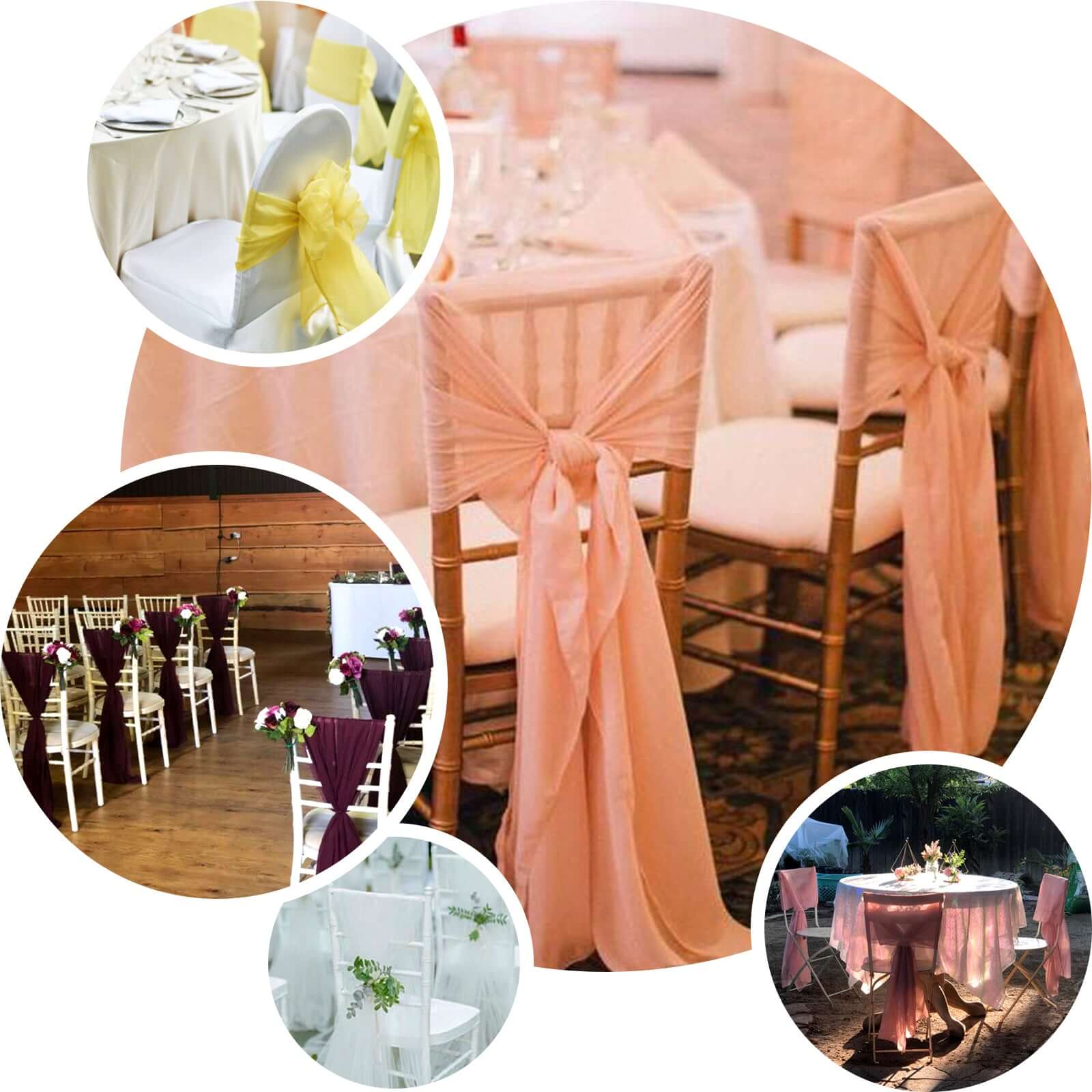 5 Pack Chiffon Chair Sashes Pink - Soft & Lightweight Designer Chair Bows 22"x78"