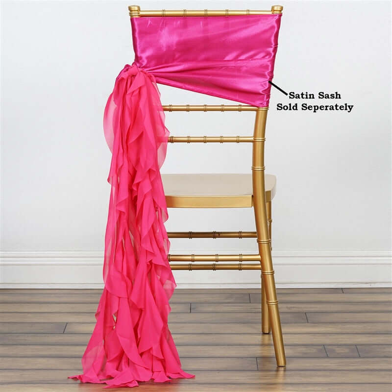 Chiffon Chair Sash with Curly Design Fuchsia - Stylish Chair Decorations