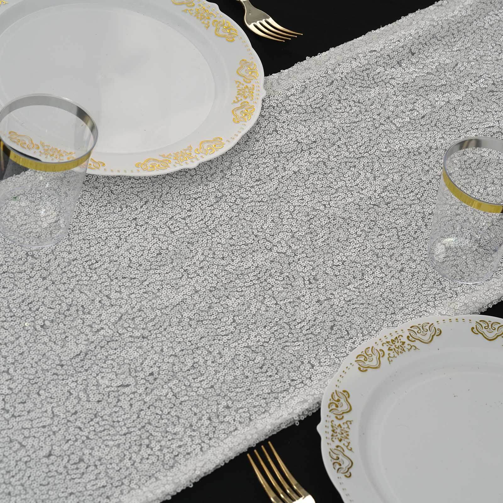 Sequin 12"x108" Table Runner White - Glittering Design for Stylish Celebrations