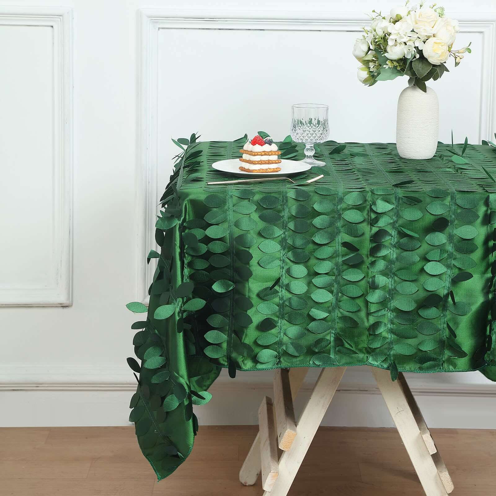 Taffeta 54"x54" Square Tablecloth Green 3D Leaf Petal Table Cover