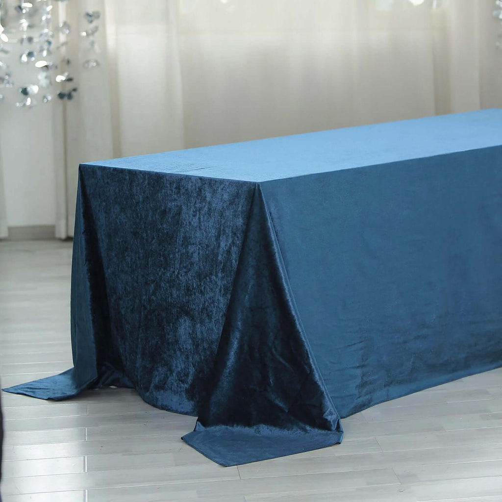 Premium Velvet 90"x156" Rectangle Tablecloth Navy Blue - Reusable Soft & Seamless Table Cover