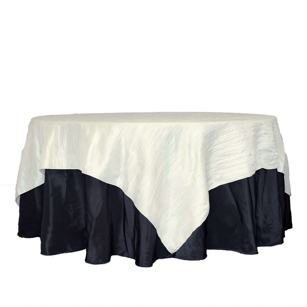 Taffeta 90"x90" Table Overlay Square Tablecloth Ivory - Accordion Crinkle Table Cover