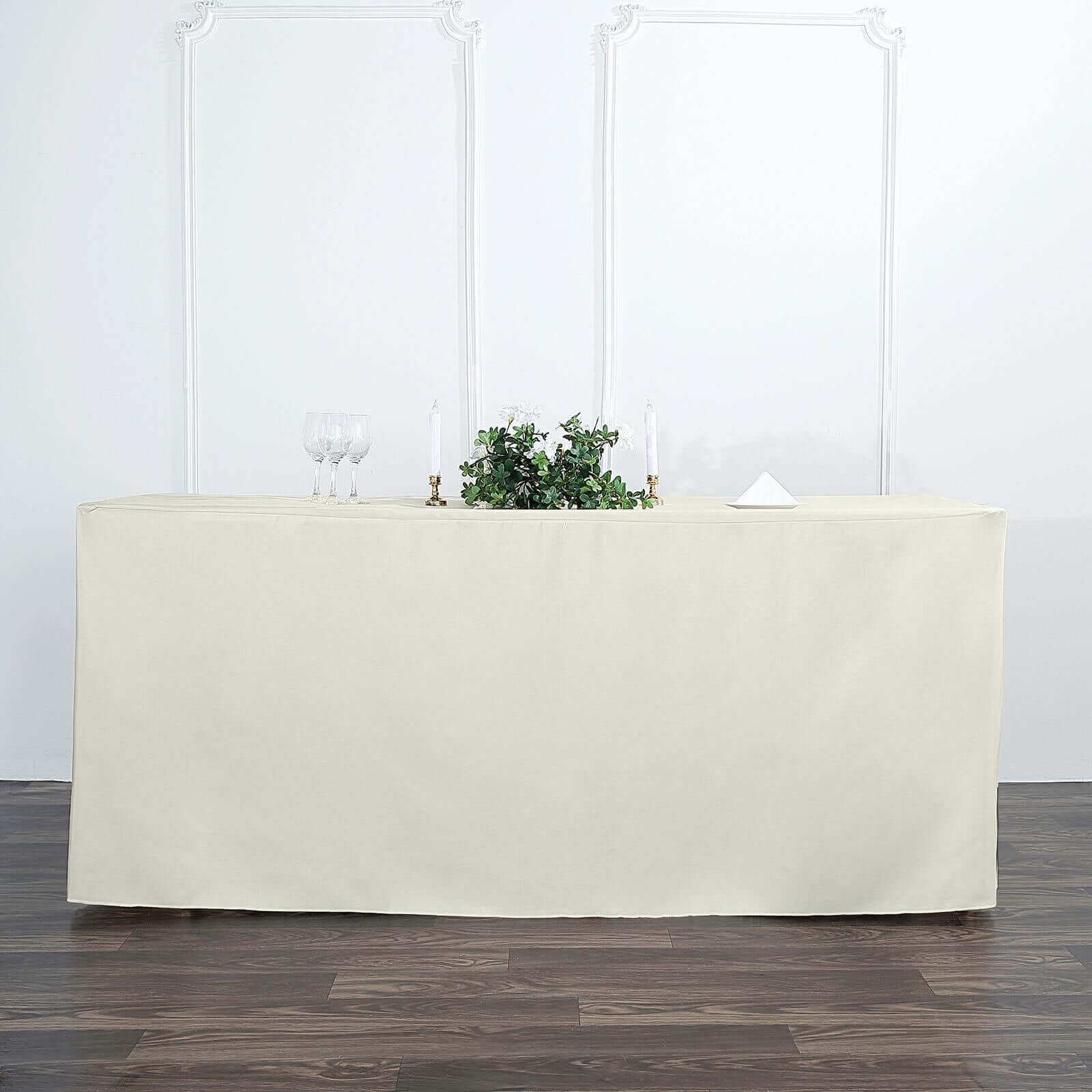 Fitted Polyester 72"x30" Rectangle Tablecloth Ivory - Durable Table Cover