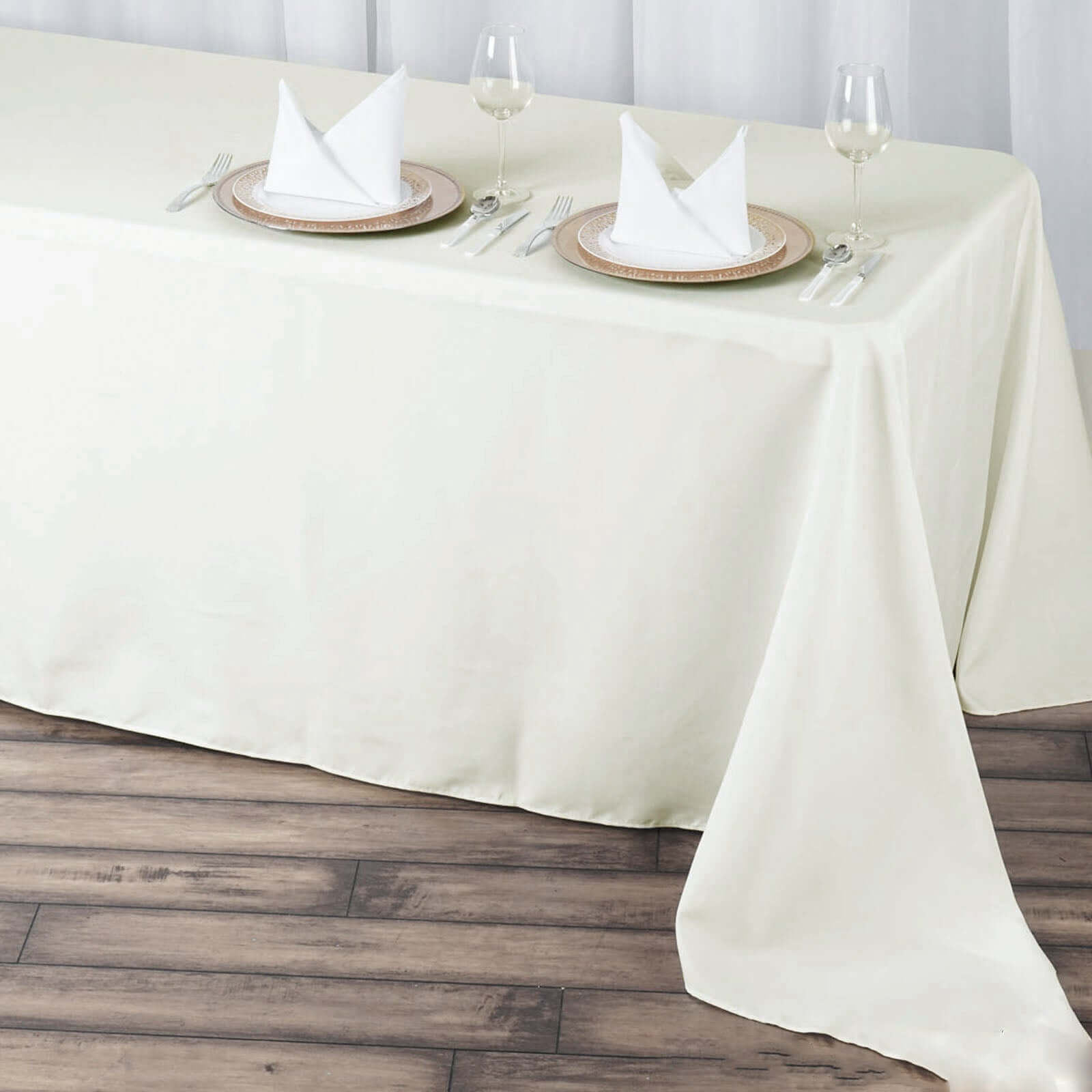 Premium Polyester 90"x156" Rectangle Tablecloth Ivory - Seamless 220GSM Stain-Resistant Table Cover