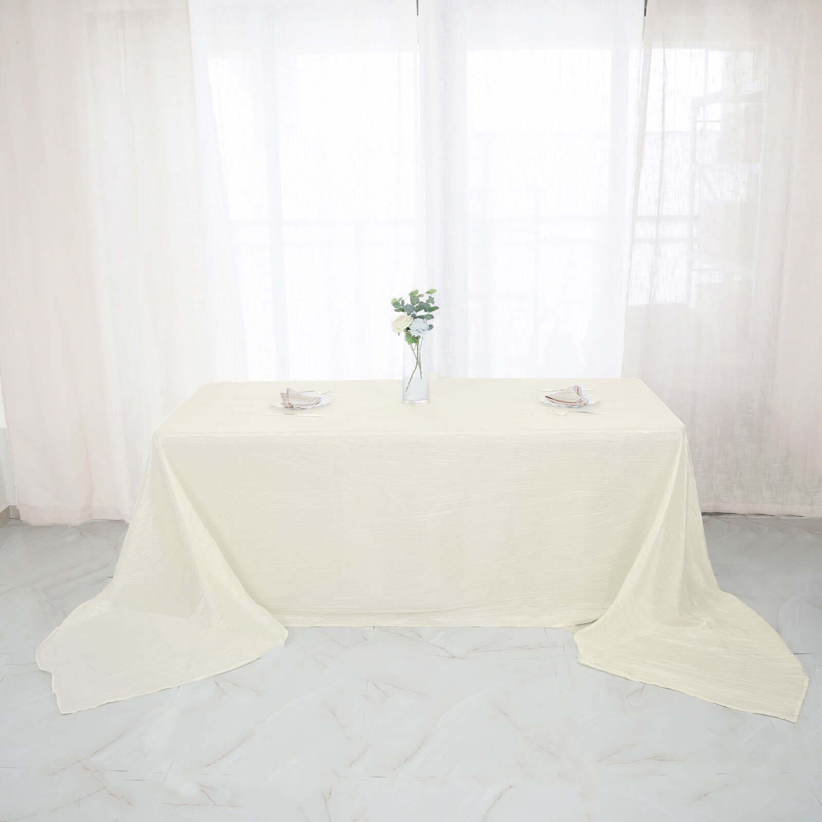 Taffeta 90"x156" Rectangle Tablecloth Ivory - Accordion Crinkle Seamless Table Cover