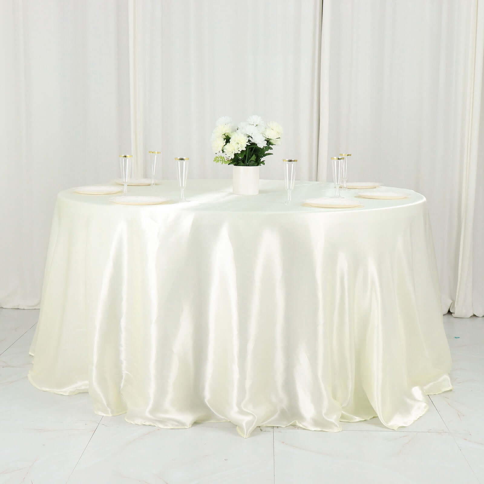 Satin 132" Round Tablecloth Ivory - Stylish Seamless Table Cover