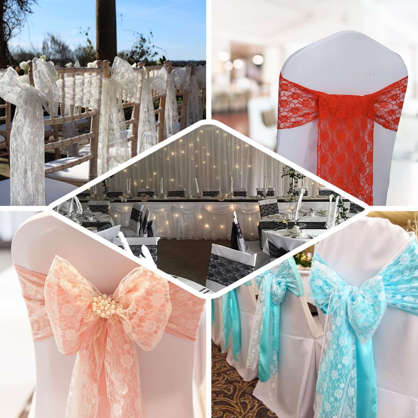 5 Pack Lace Chair Sashes Fuchsia with Vintage Floral Motif 6"x108"