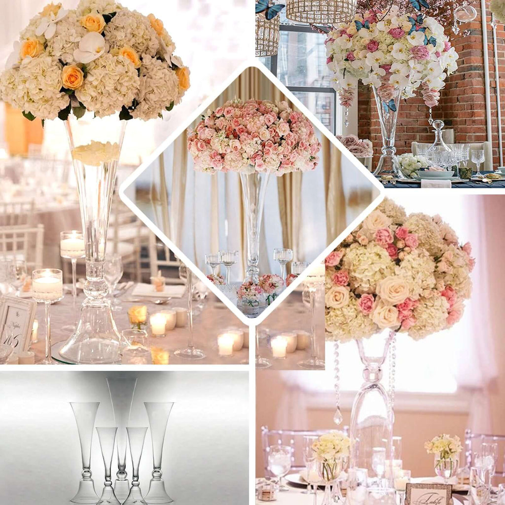 Glass Trumpet Floor Vase Reversible Clarinet Style Clear - Decorative Flower Centerpiece for Events 40"