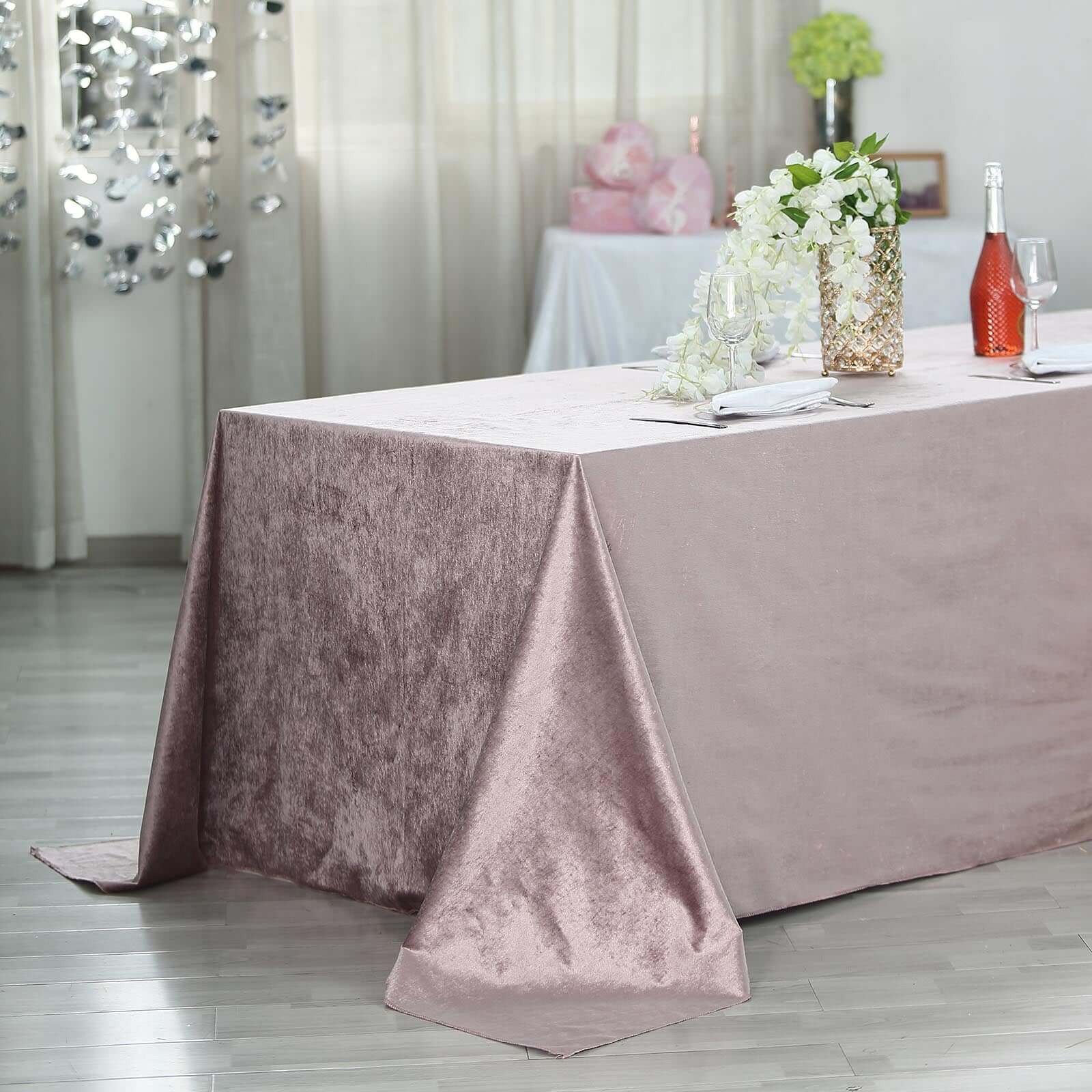 Premium Velvet 90"x156" Rectangle Tablecloth Mauve - Reusable Soft & Seamless Table Cover