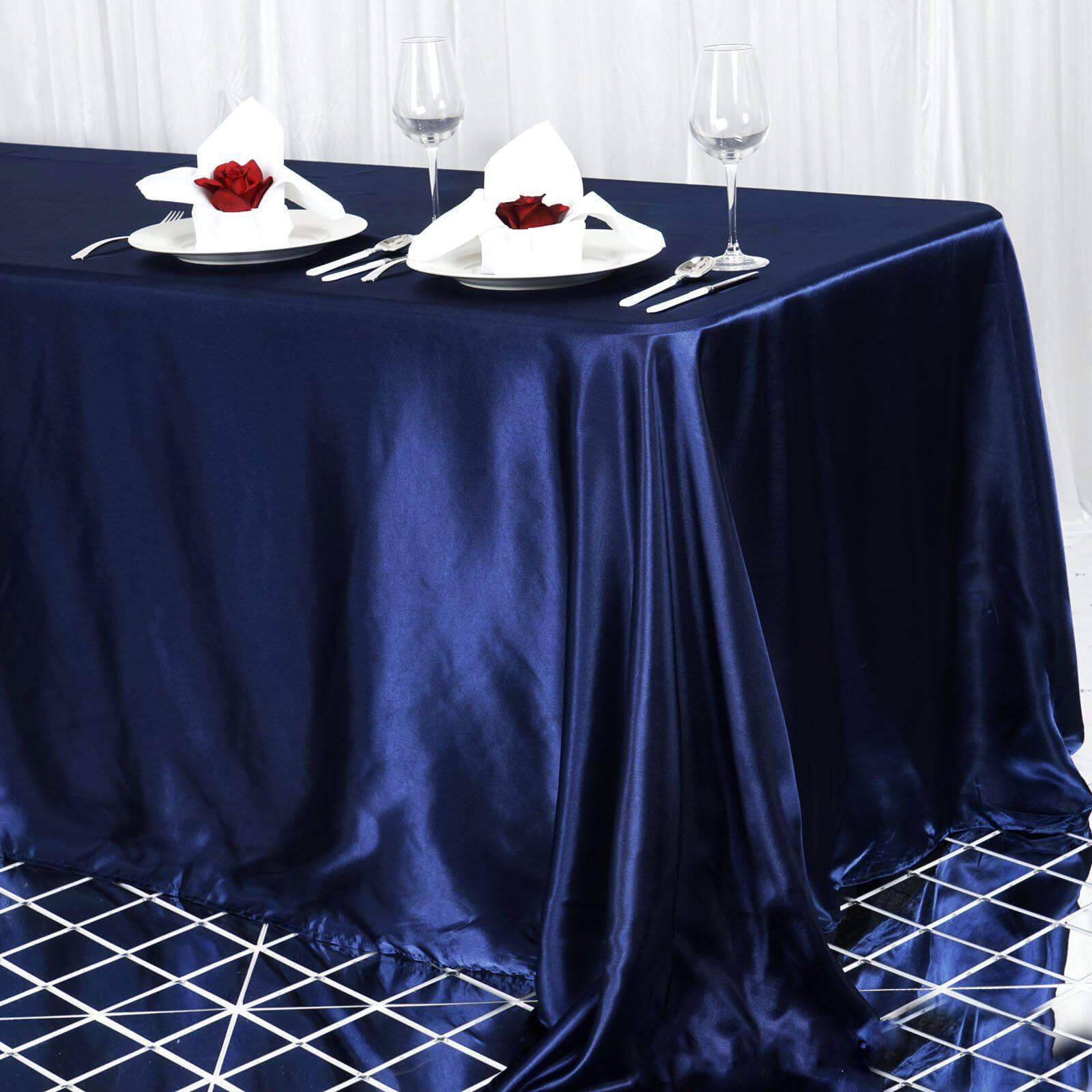 Satin Rectangular 90"x156" Tablecloth Navy Blue - Seamless Table Cover