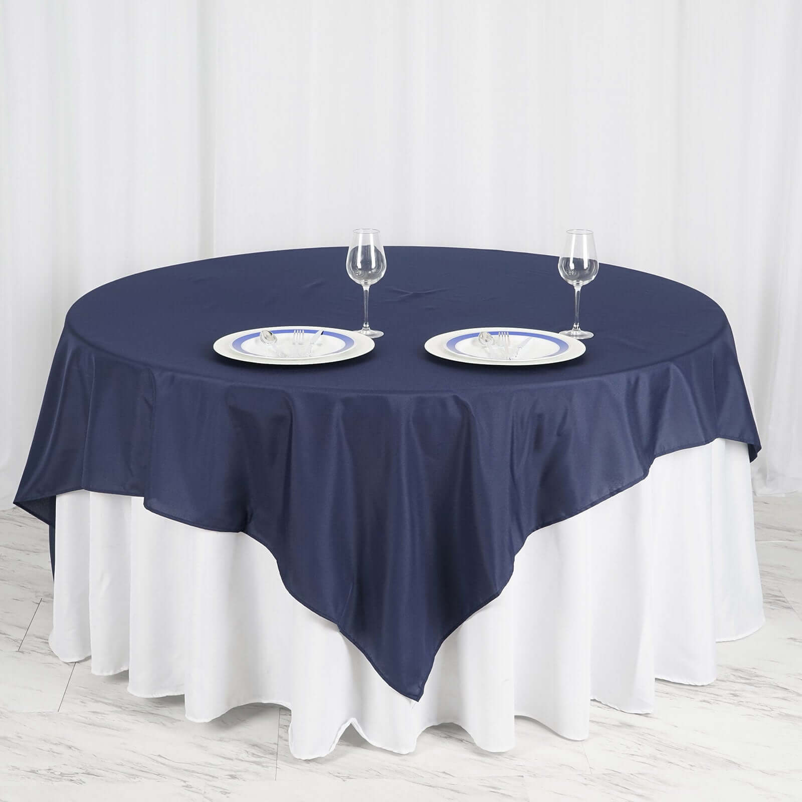 Polyester 90"x90" Table Overlay Square Tablecloth Navy Blue - Wrinkle-Resistant & Durable Table Cover