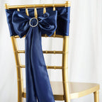 5 Pack Satin Chair Sashes Navy Blue - Durable Chair Bows with Shiny Finish 6"x106"