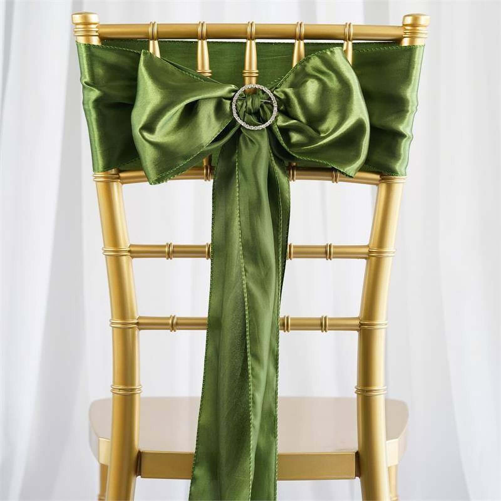 5 Pack Satin Chair Sashes Olive Green - Durable Chair Bows with Shiny Finish 6"x106"