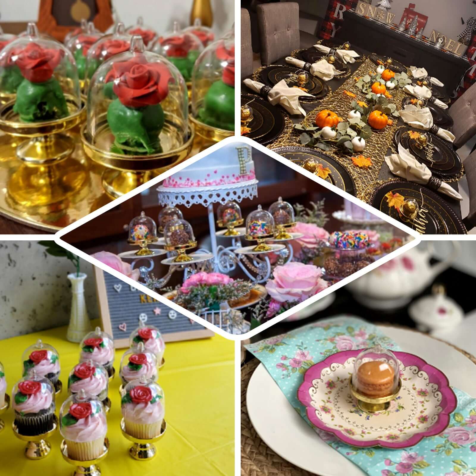 12-Pack Fillable Mini Pedestal Candy Container Clear/Gold - Decorative Candy Treat Favor Boxes with Dome Lid 4"