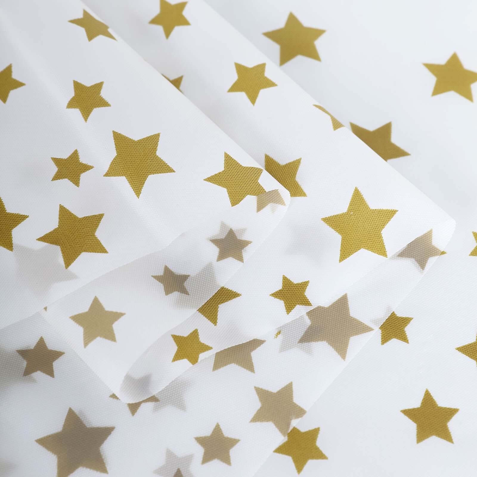 5-Pack Plastic Table Covers White Rectangle with Gold Stars - Decorative PVC Disposable Tablecloths 54"x108"