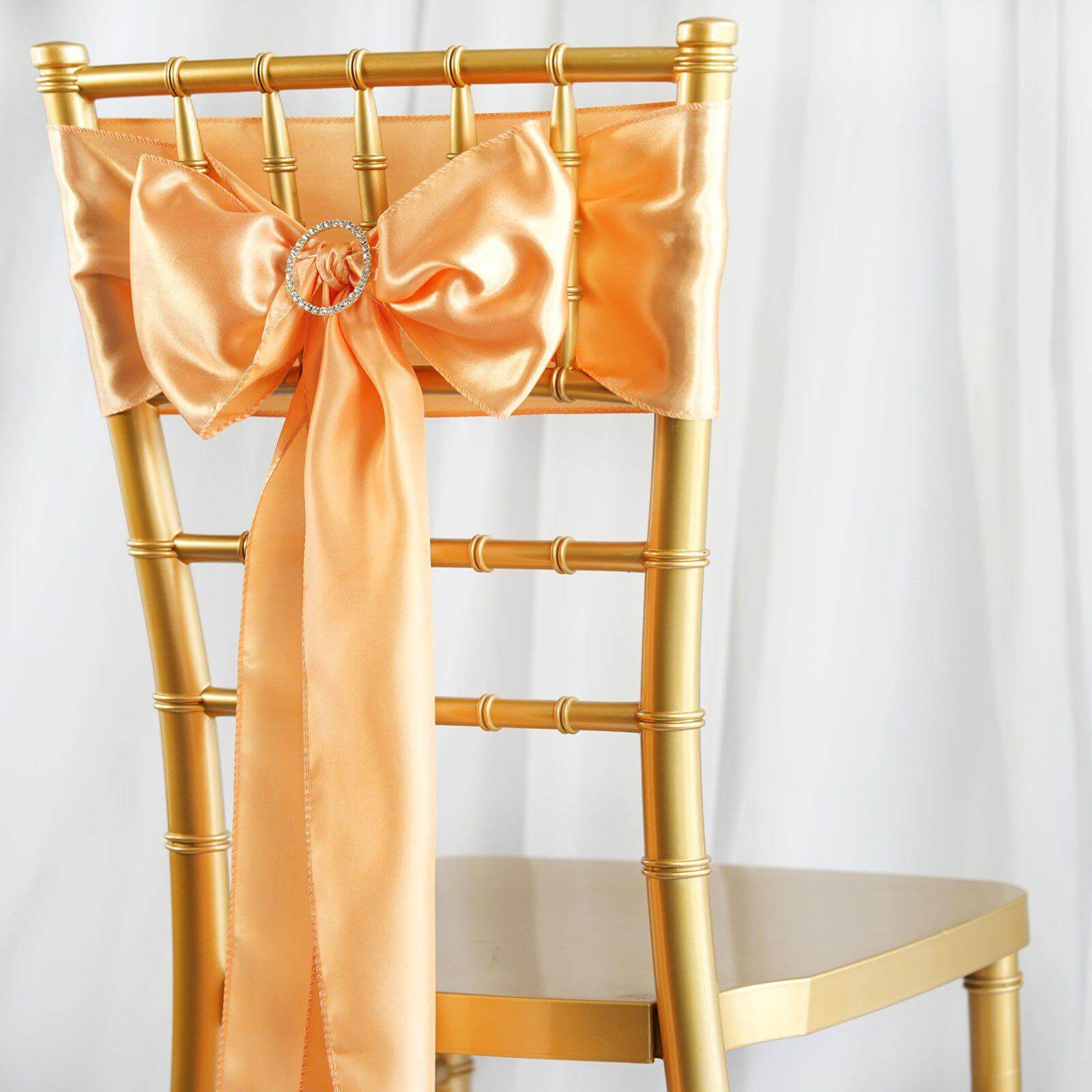 5 Pack Satin Chair Sashes Peach - Durable Chair Bows with Shiny Finish 6"x106"