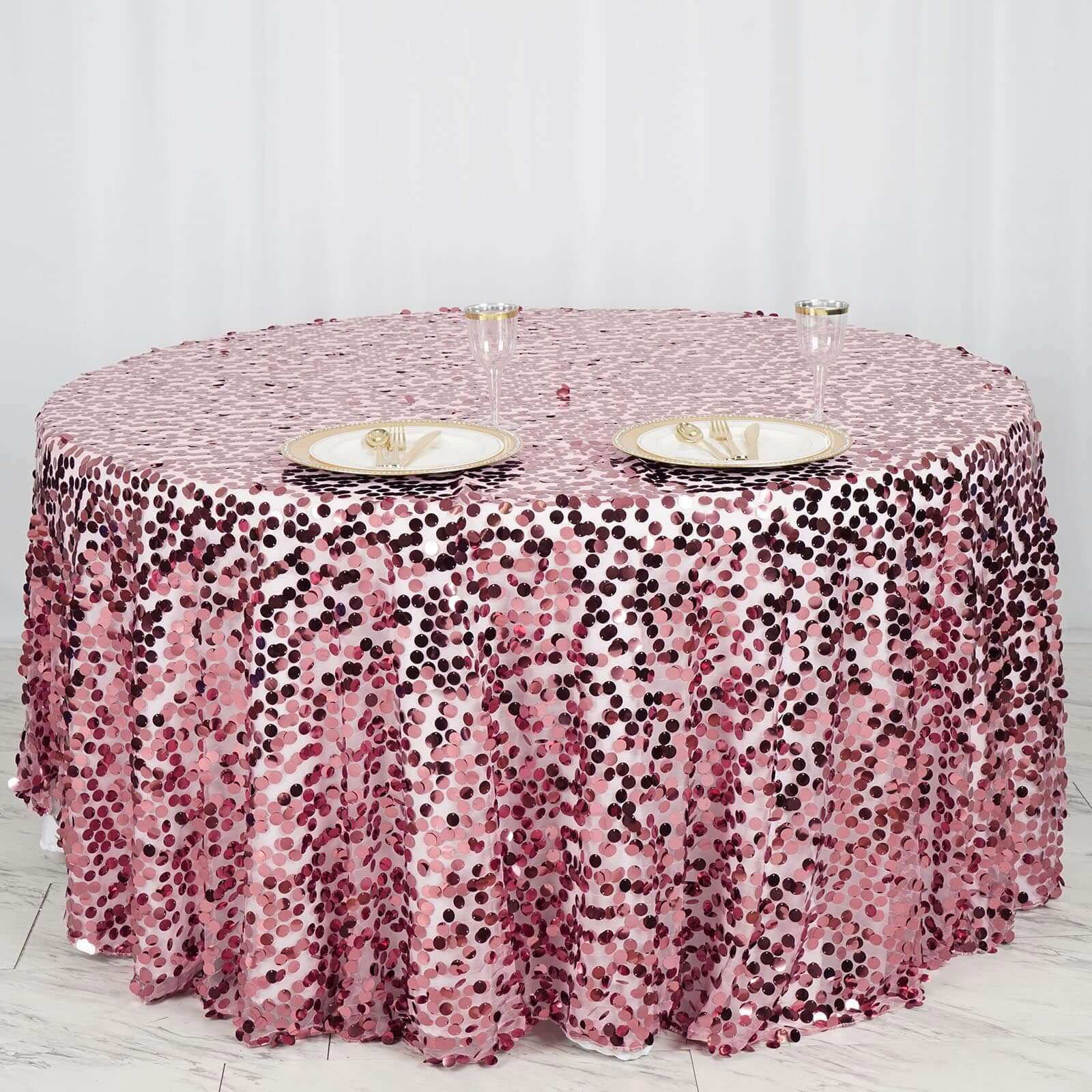 Sequin 120" Round Tablecloth Pink - Seamless Big Payette Table Cover