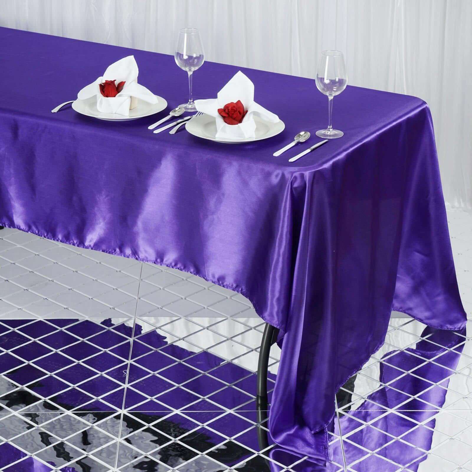 Satin Rectangular 60"x126" Tablecloth Purple - Smooth and Lustrous Table Cover