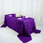 Satin 90"x132" Rectangle Tablecloth Purple - Grandiose 3D Rosette Seamless Table Cover