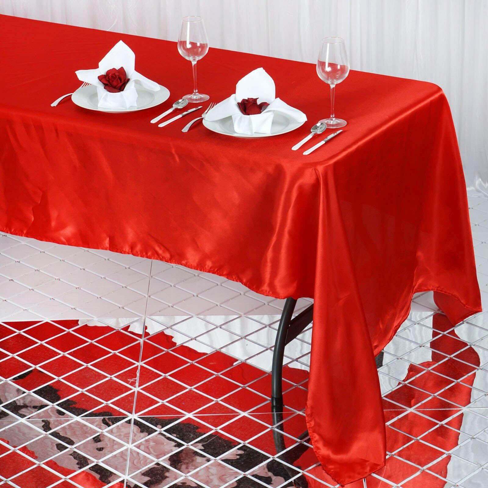 Satin Rectangular 60"x126" Tablecloth Red - Smooth and Lustrous Table Cover