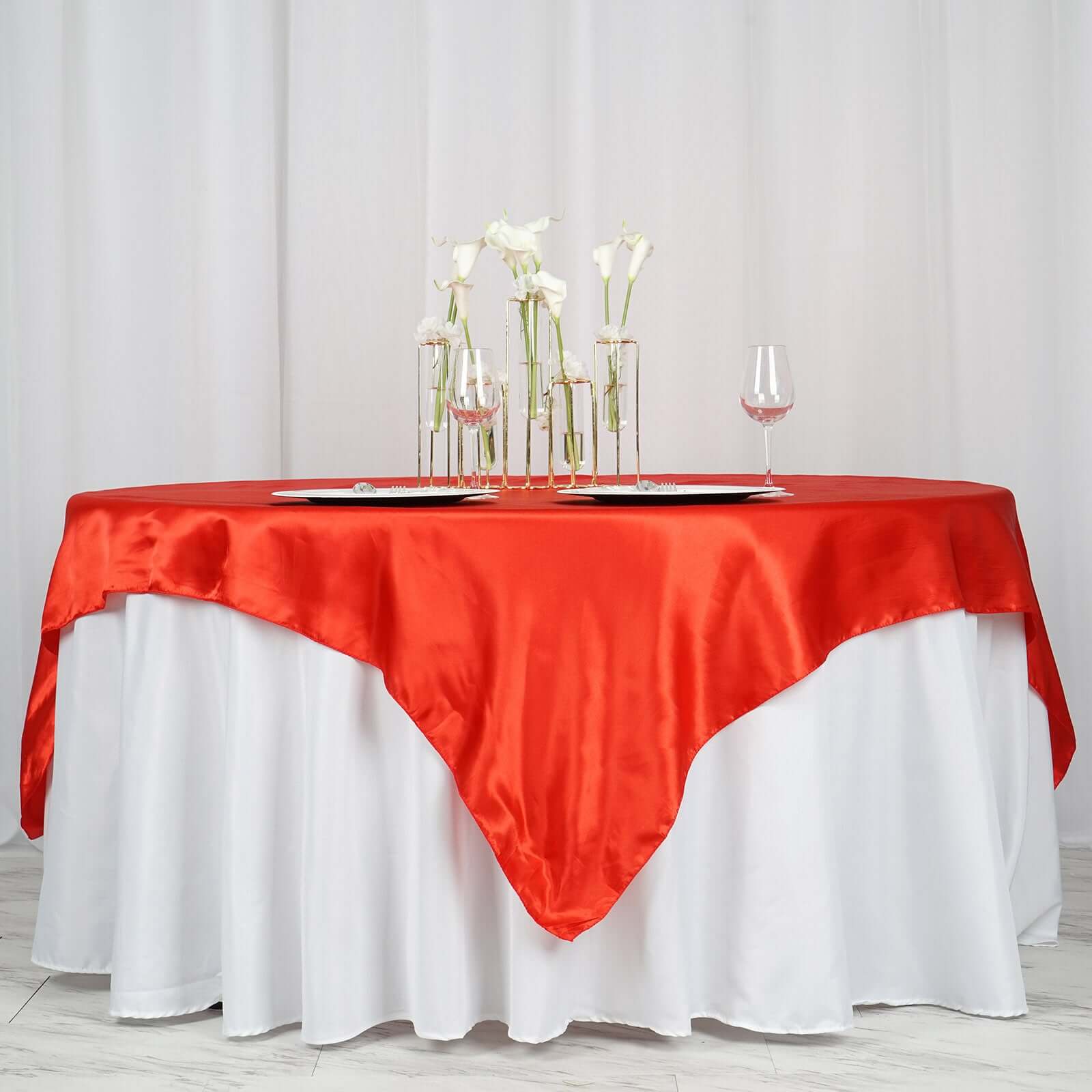 Satin 72"x72" Table Overlay Square Tablecloth Red - Smooth Finish Table Cover