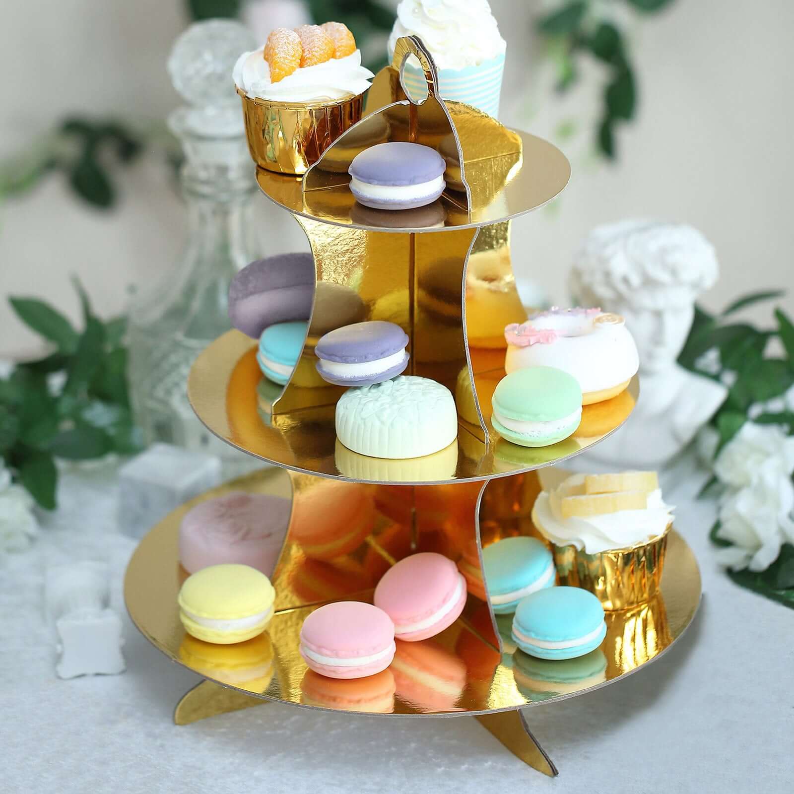 3-Tier Cardboard Cupcake Stand Metallic Gold - Reusable Dessert Table Display Tower for Classy Birthday Wedding Party Decoration 14"