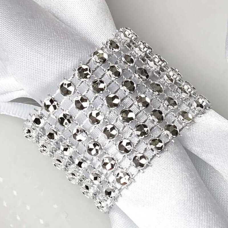 10 Pack Rhinestone Napkin Rings with Velcro Brooch Buckle Silver - Stylish Design for Chair Sashes