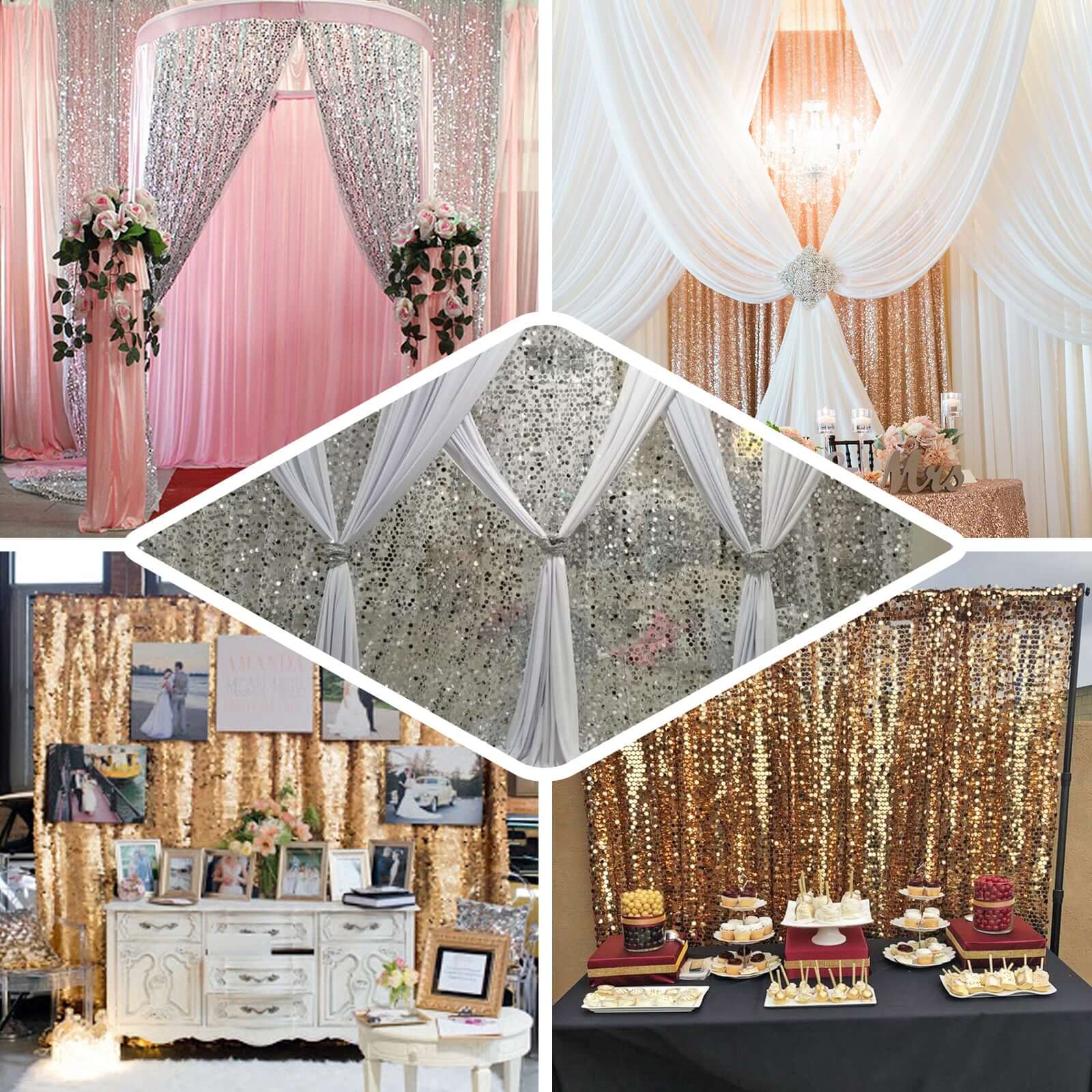 20ftx10ft Blush Big Payette Sequin Event Curtain Drapes, Backdrop Event Panel