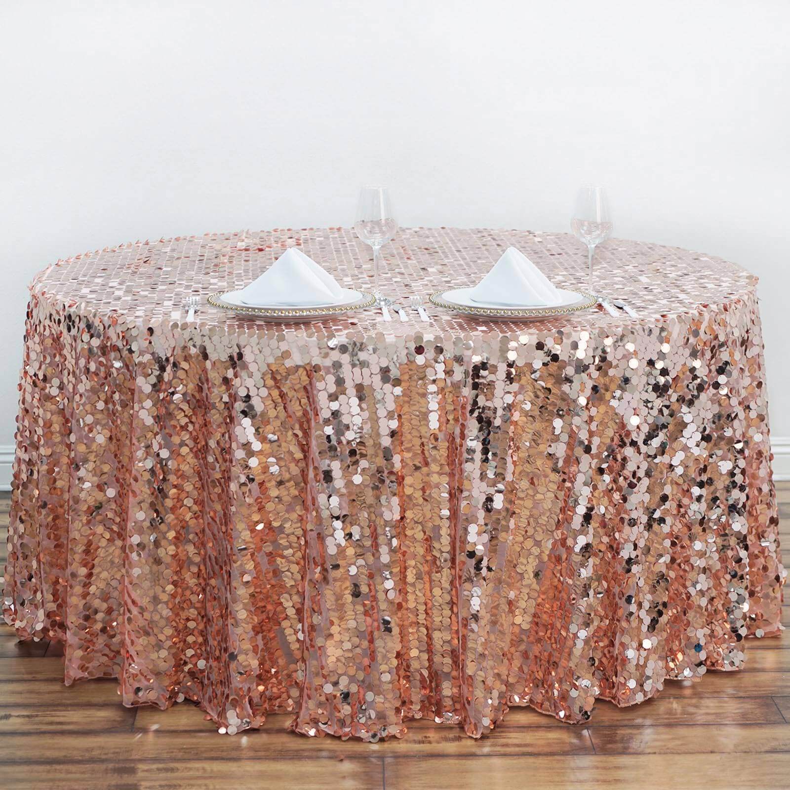 Sequin 120" Round Tablecloth Rose Gold - Seamless Big Payette Table Cover