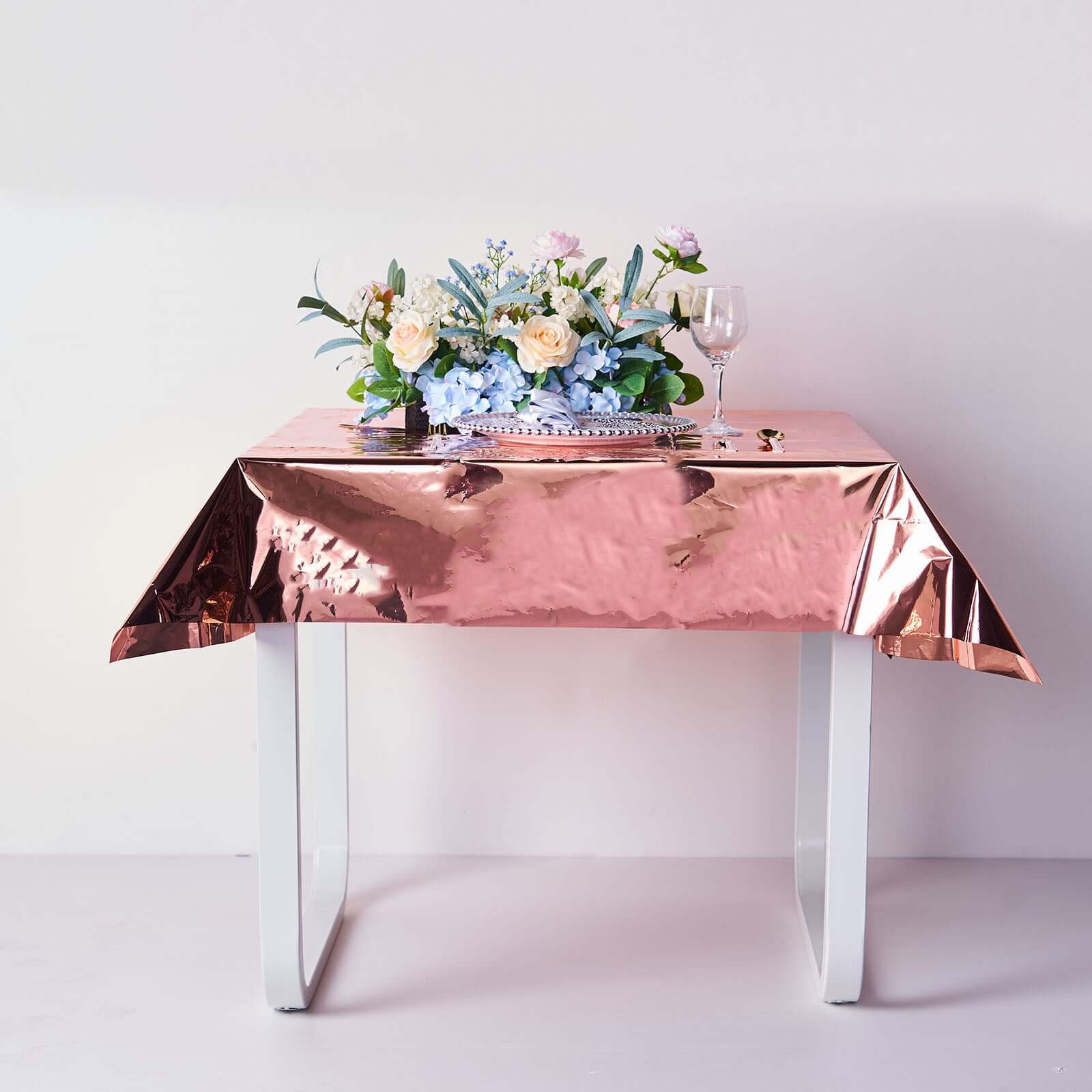 Metallic Foil Tablecloth Square Rose Gold - Stylish Disposable Party Cover 50"x50"