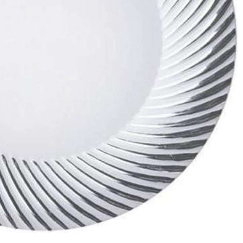 10-Pack Plastic 9" Round Dinner Plates White with Silver Swirl Rim - Disposable Party Plates