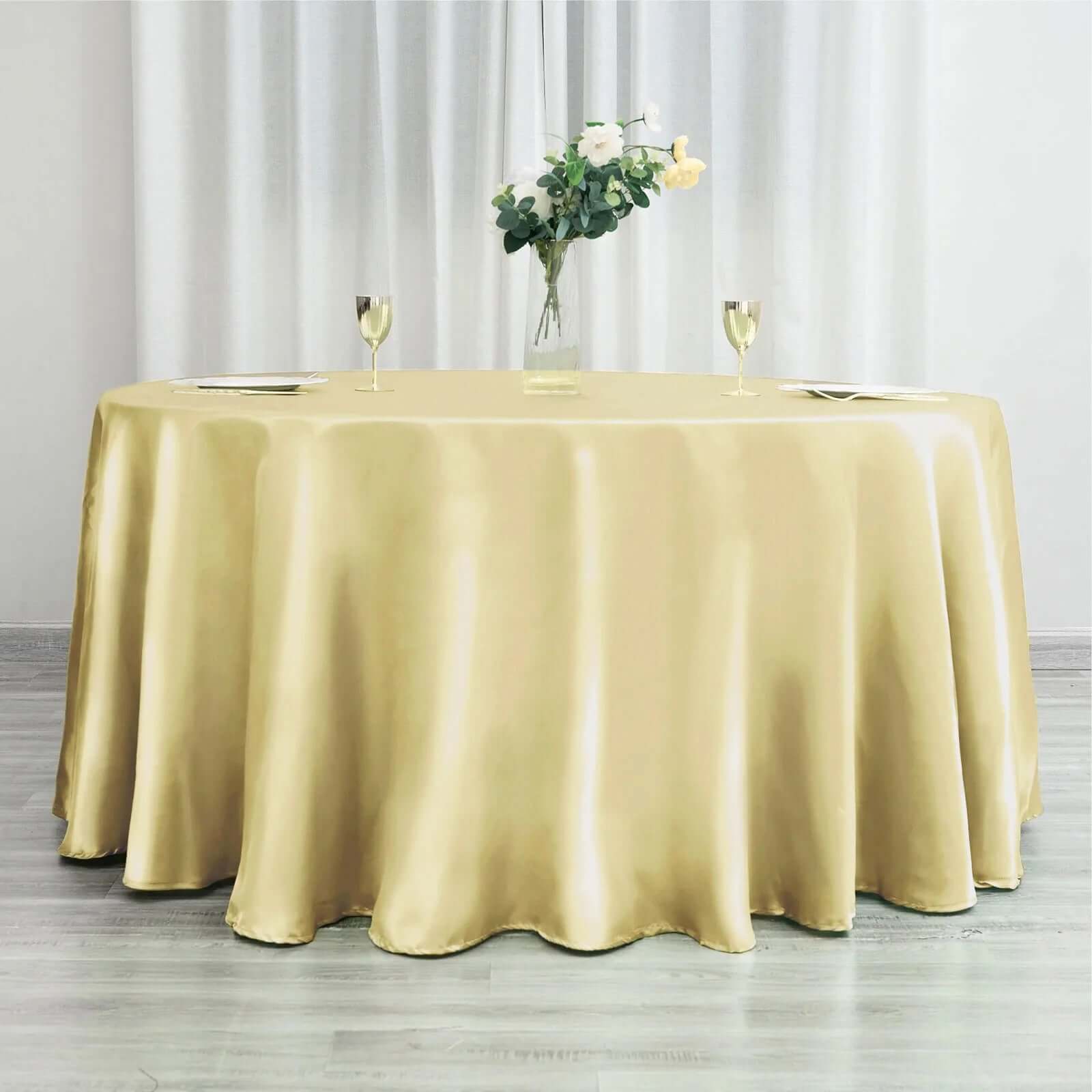 Satin 120" Round Tablecloth Champagne - Stylish Seamless Table Cover